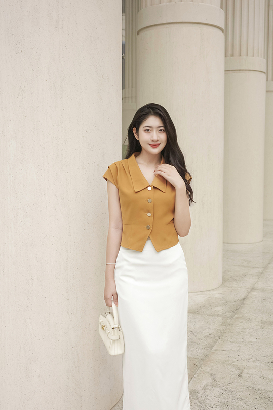 Áo kiểu nữ xếp ly vai màu nâu ASM20-10