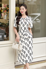 Đầm họa tiết wrap dress phối nơ eo