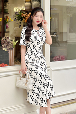 Đầm họa tiết wrap dress phối nơ eo