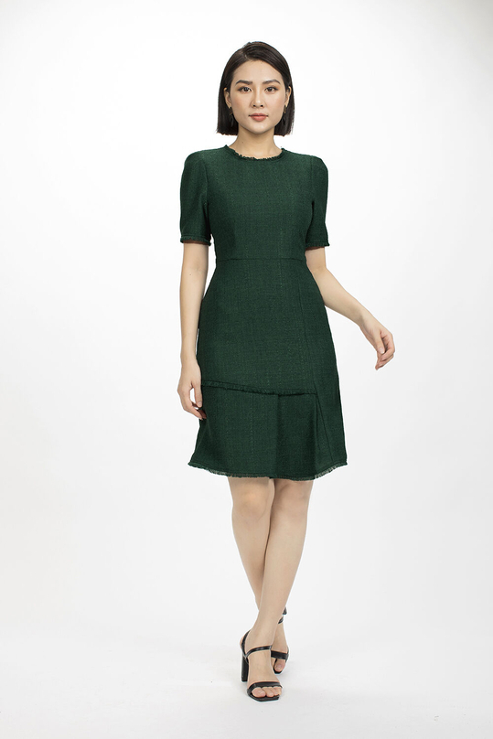 Đầm chữ A cổ tròn tùng cách điệu KK93-15