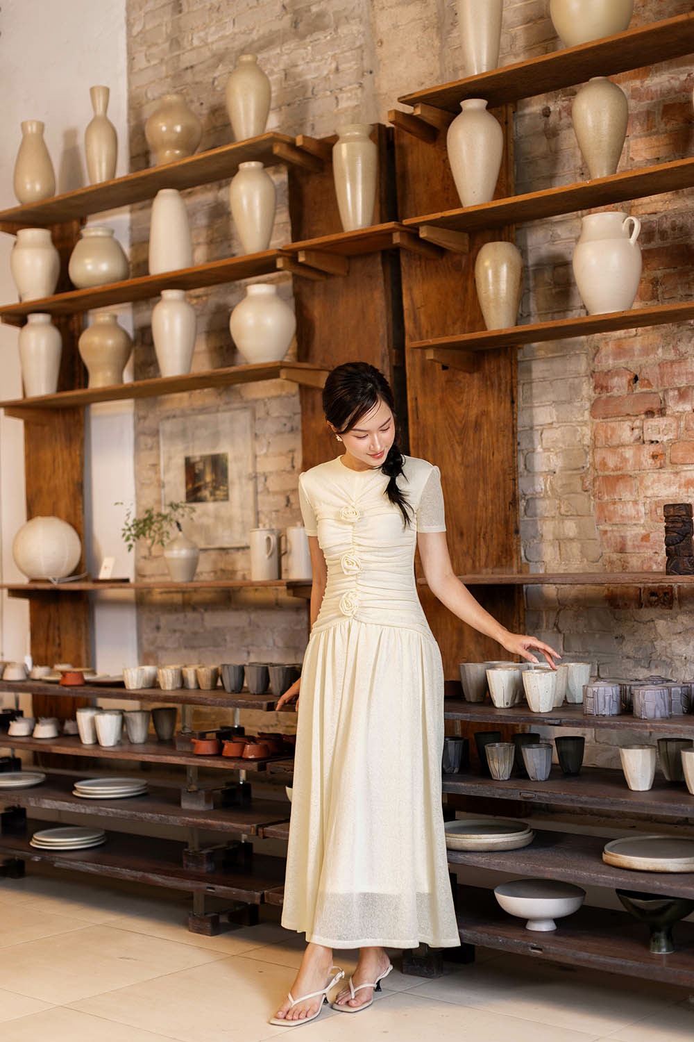 Đầm thun dài nhấn eo phối hoa KK170-20