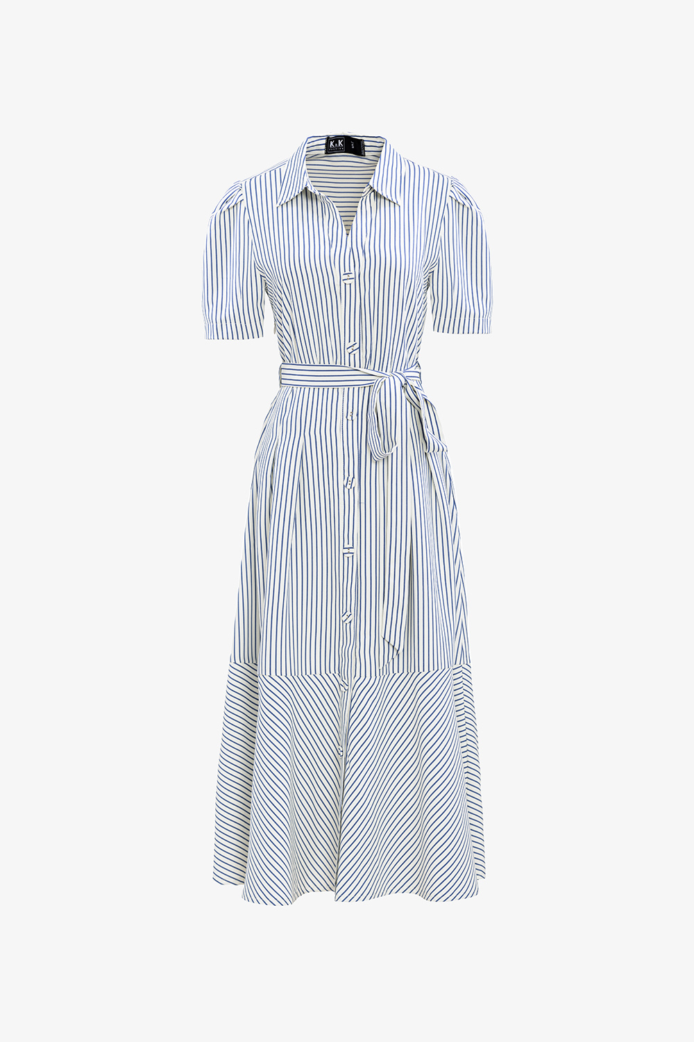 Đầm sơ mi kẻ sọc phối thắt nơ eo