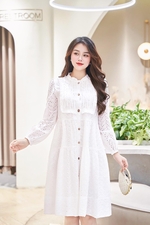 Đầm trắng babydoll xô thêu tay dài