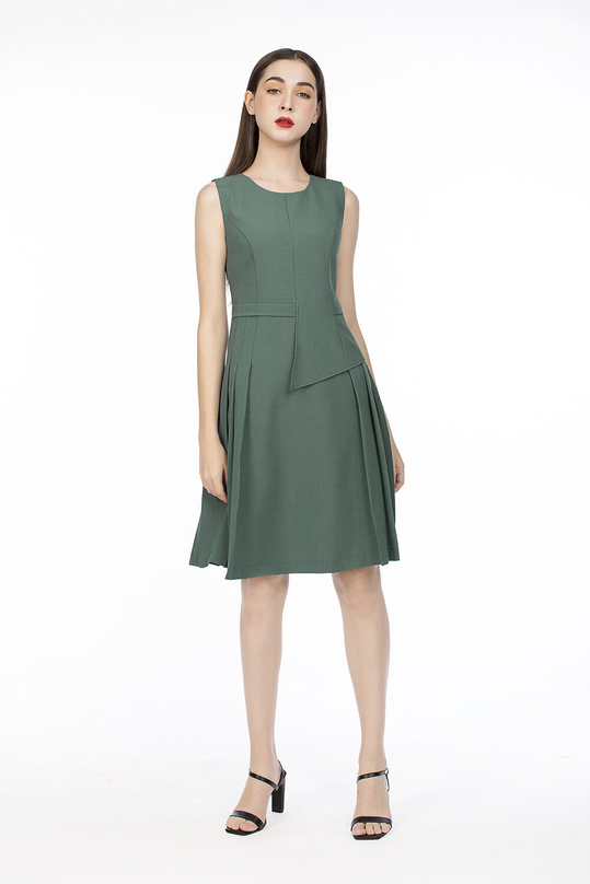 Đầm chữ A xếp ly phối peplum cách điệu HL10-22