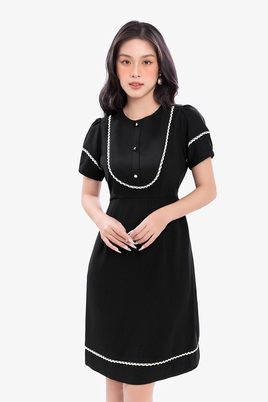 Đầm đen chữ A phối đăng ten KK170-27