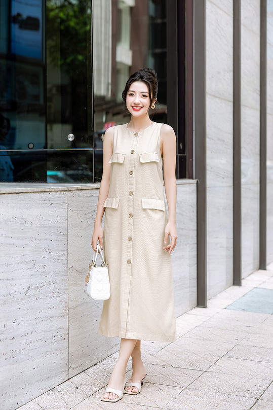 Đầm linen dáng suông sát nách KK170-08