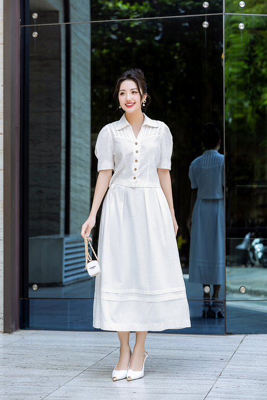 Chân váy linen trắng xếp ly xòe CV07-39