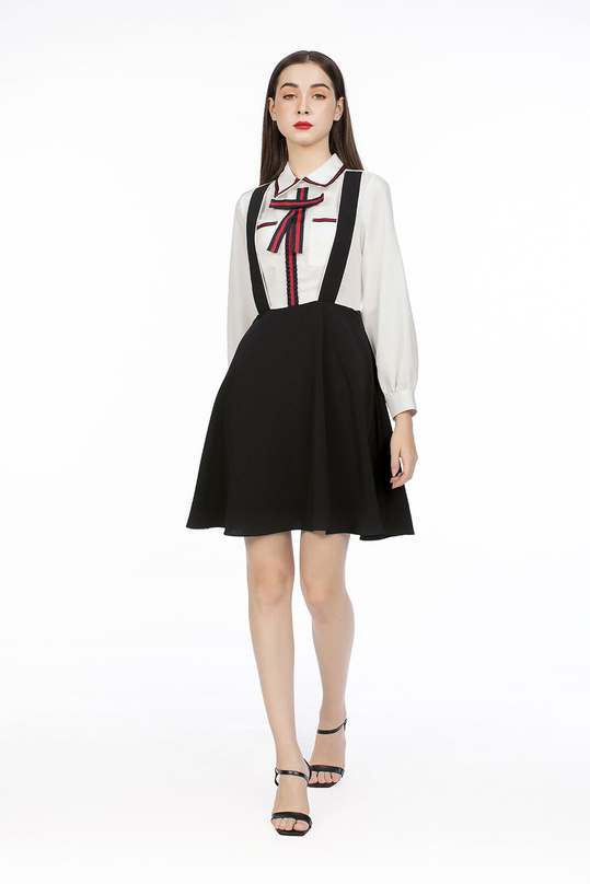 Đầm xòe giả yếm tay dài HL11-07