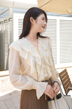 Áo kiểu blouse nữ viền bèo đan dây