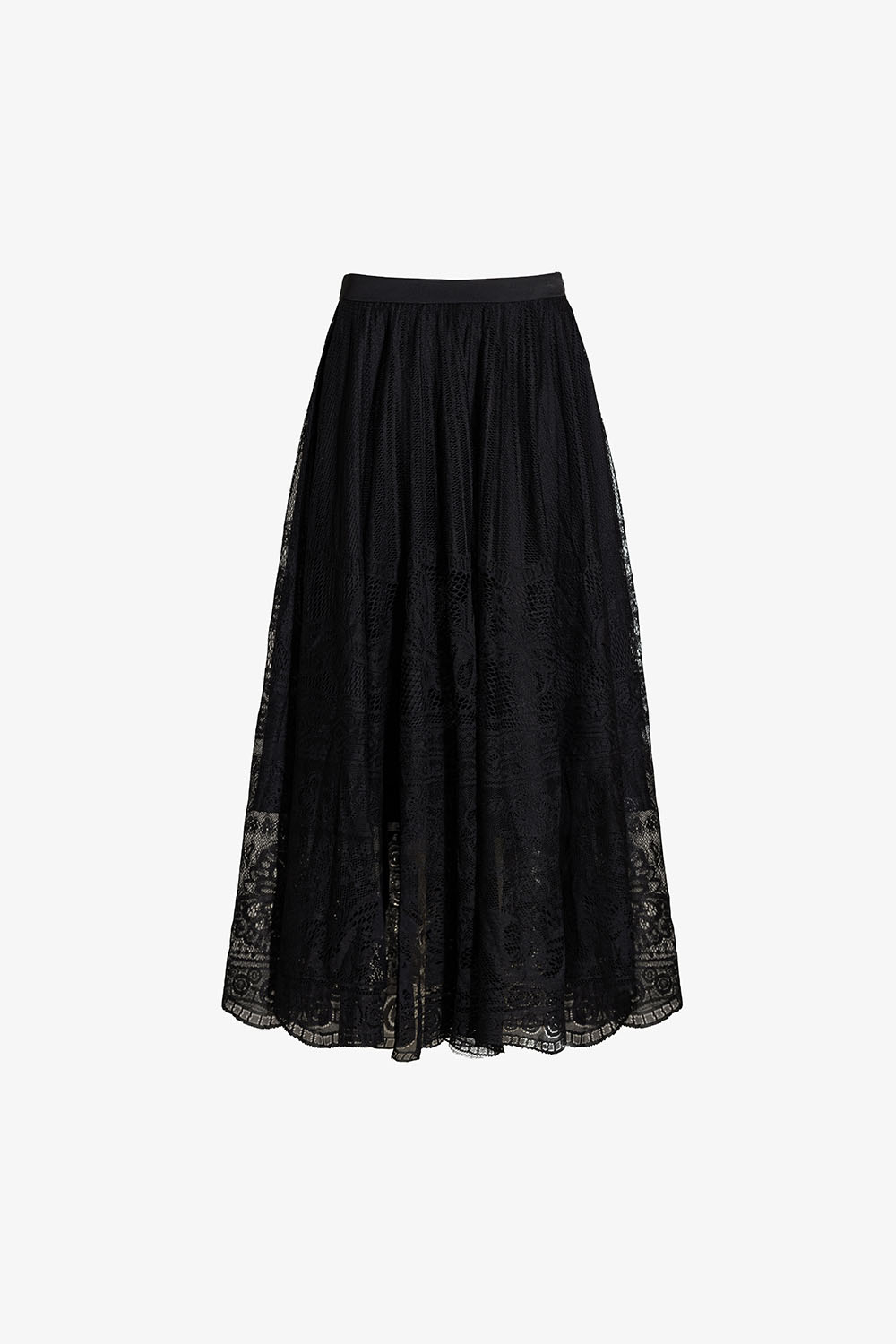 Chân váy ren đen dáng xòe dài