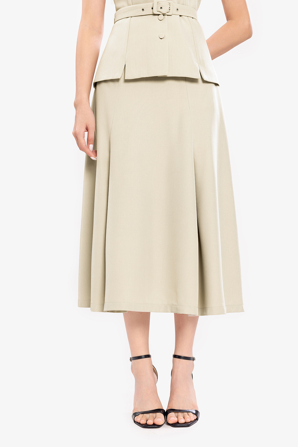 Chân váy công sở dáng xòe xếp ly