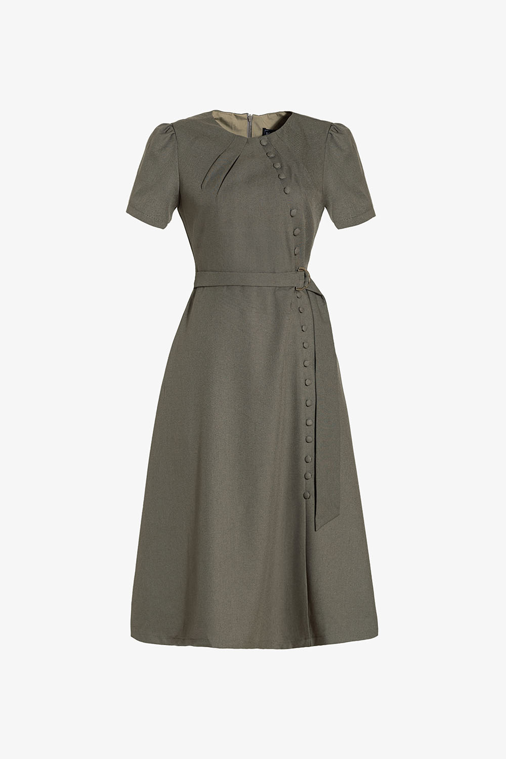 Đầm công sở dáng xòe phối nút kèm belt