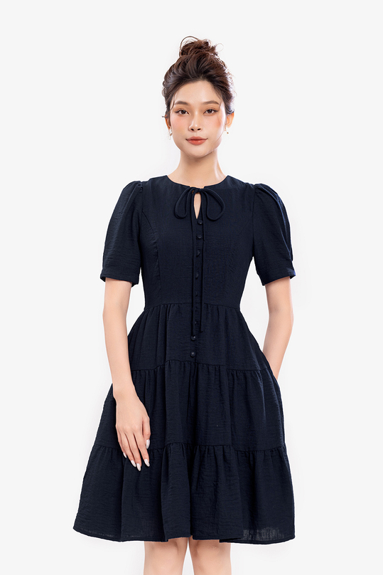 Đầm công sở dáng xòe cổ phối nơ KK171-10