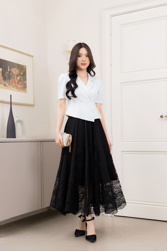 Chân váy ren đen dáng xòe dài CV08-26
