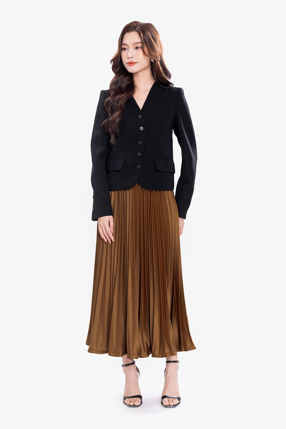 Áo khoác nữ màu đen dáng lửng tay dài