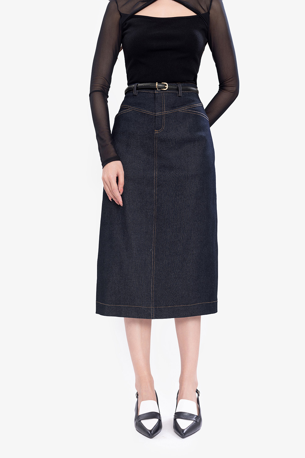 Chân váy jean dáng chữ A dài