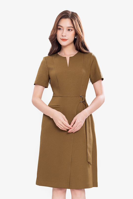 Đầm công sở trung niên dáng chữ A nhấn đai eo HL29-11