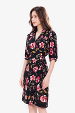 Đầm wrap dress họa tiết hoa eo thắt nơ