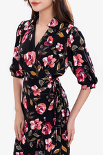 Đầm wrap dress họa tiết hoa eo thắt nơ