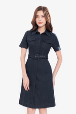 Đầm denim công sở dáng chữ A