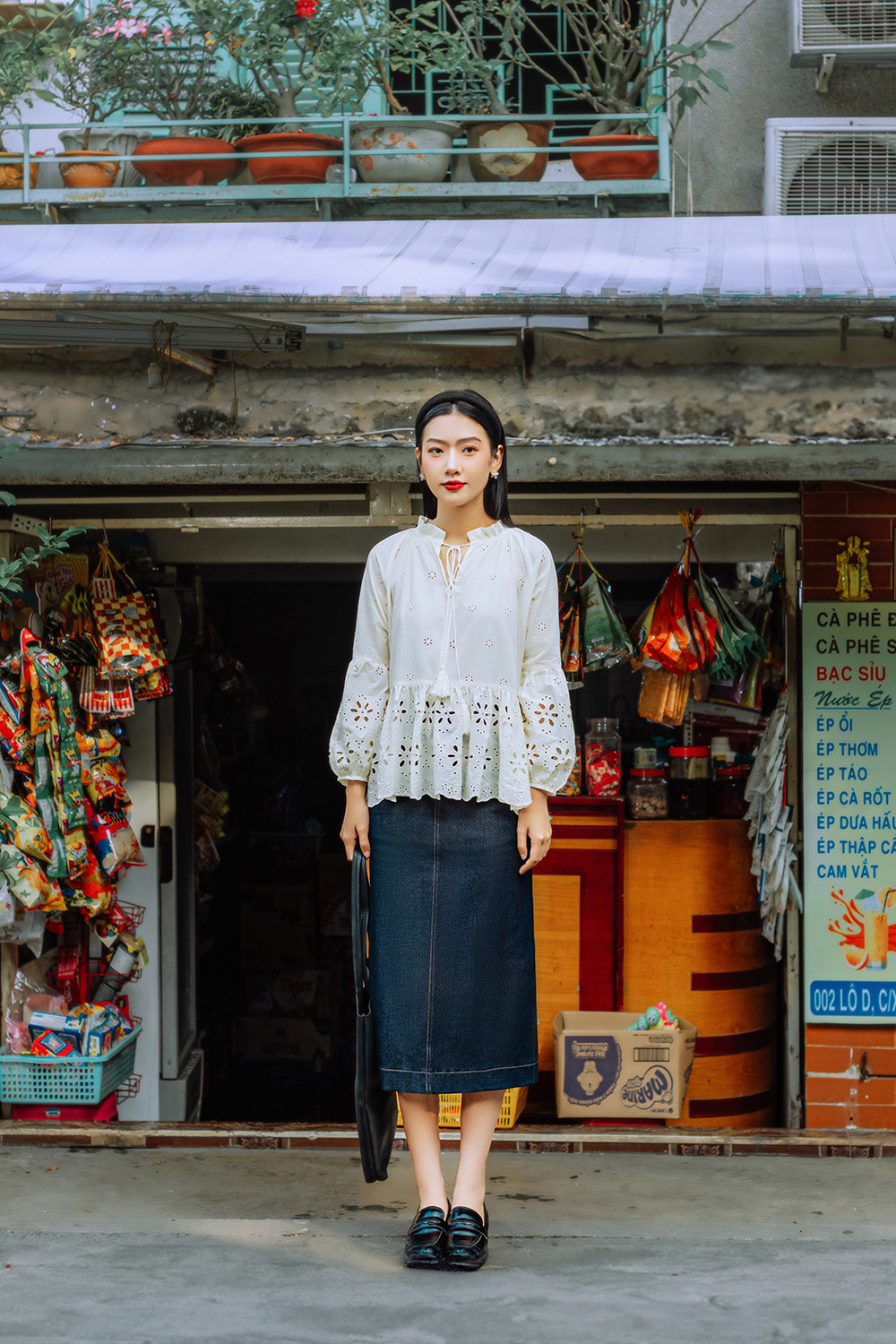 Chân váy jean dáng chữ A dài