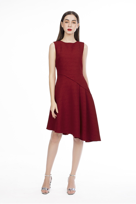 Đầm đỏ dáng xòe vạt xéo KK94-05