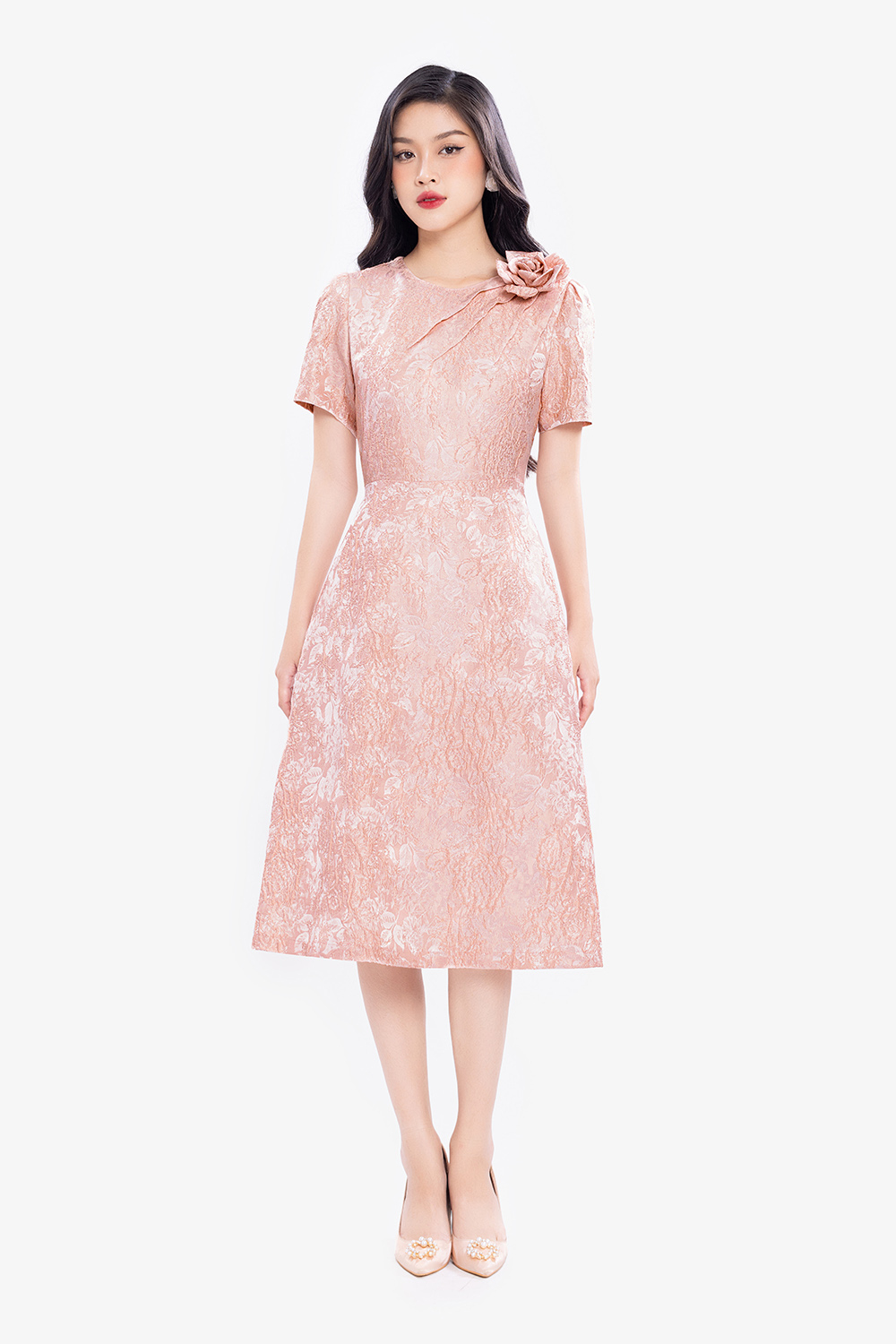 Đầm dự tiệc chữ A đính hoa sang trọng