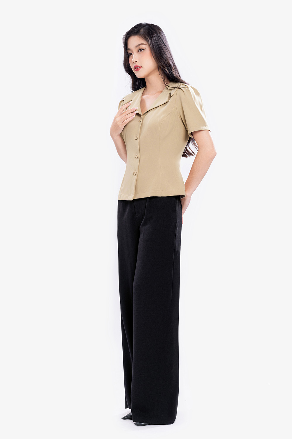 Quần đen công sở ống suông xếp một ly