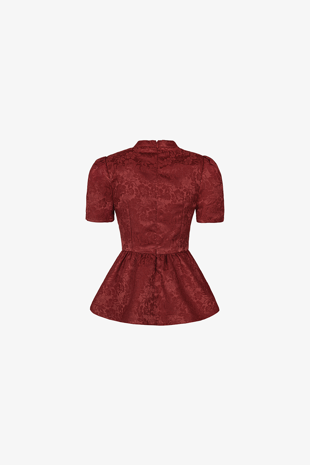 Áo gấm hoa đỏ peplum cổ cách điệu
