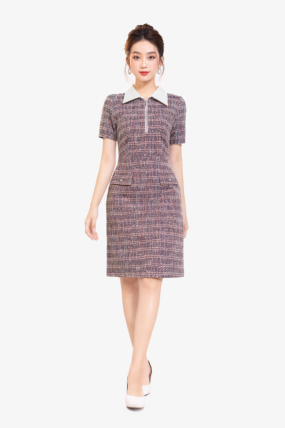 Đầm tweed công sở dáng chữ A