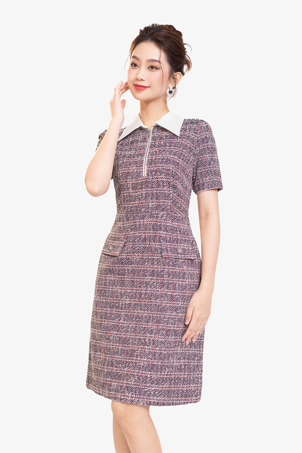 Đầm tweed công sở dáng chữ A