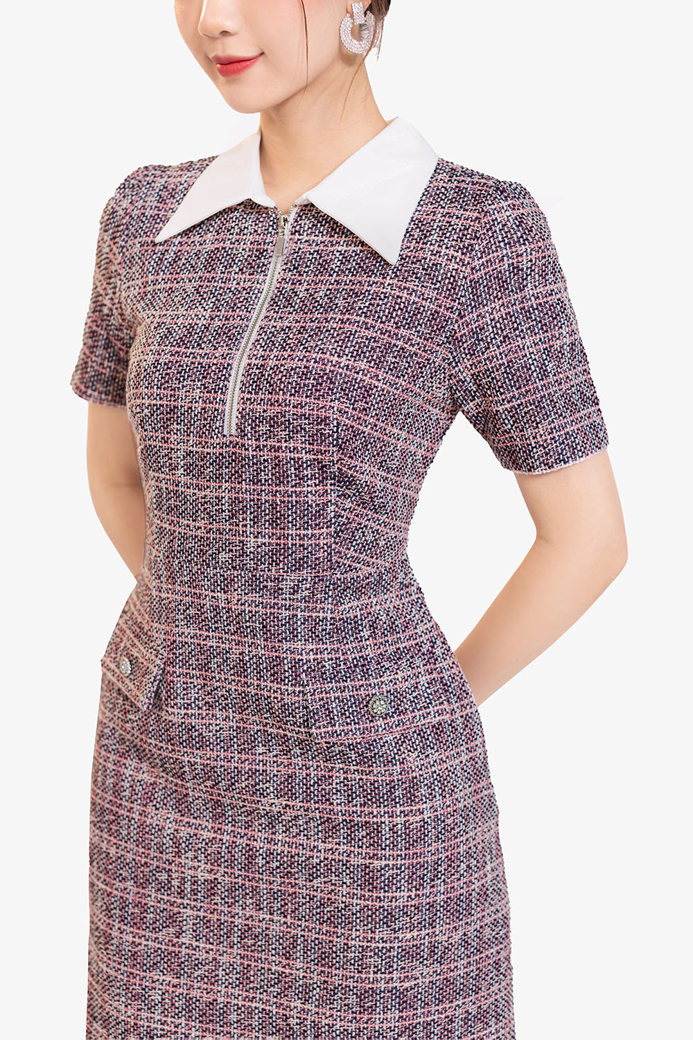 Đầm tweed công sở dáng chữ A