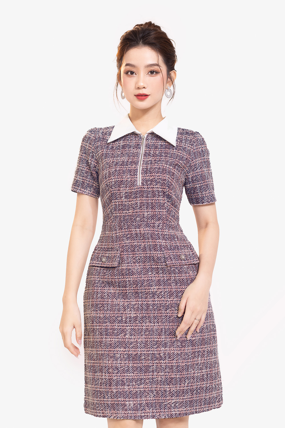 Đầm tweed công sở dáng chữ A