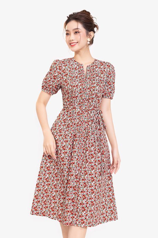 Đầm hoa nhí dáng xòe tay phồng KK173-38