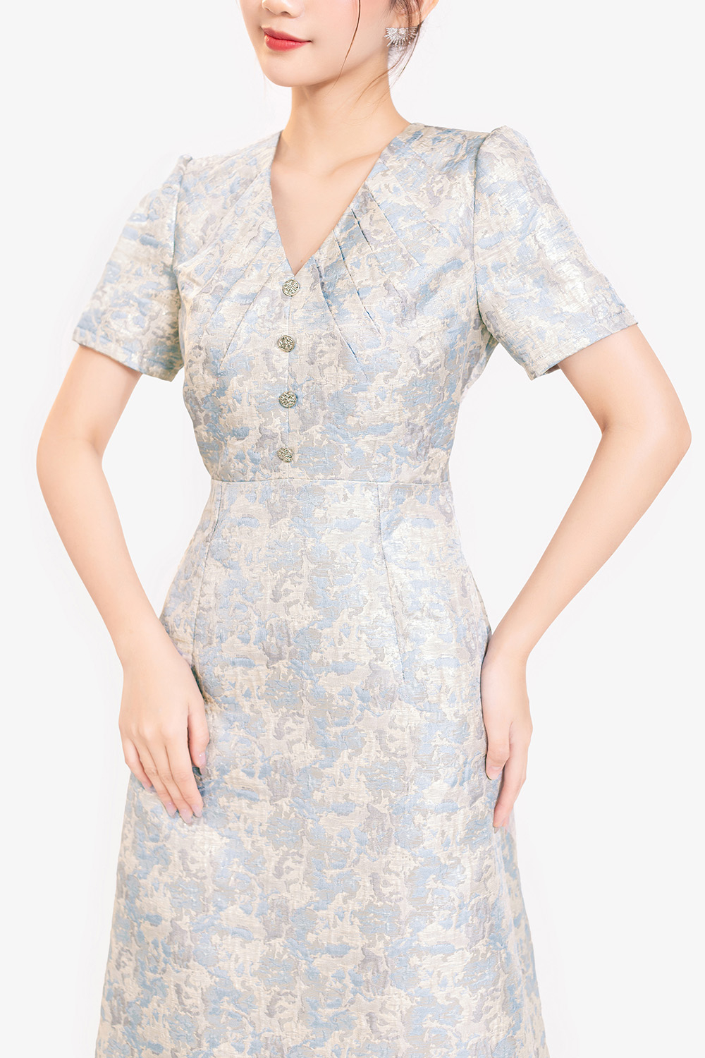 Đầm tafta dự tiệc dáng chữ A cổ V