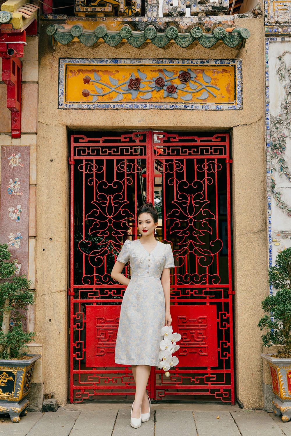 Đầm tafta dự tiệc dáng chữ A cổ V KK173-21