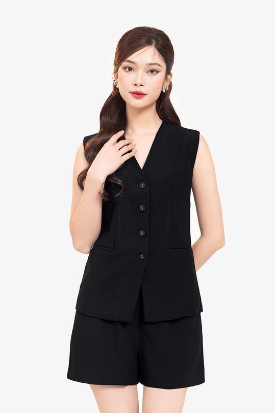 Áo gile nữ màu đen phối túi xẻ ASM20-28