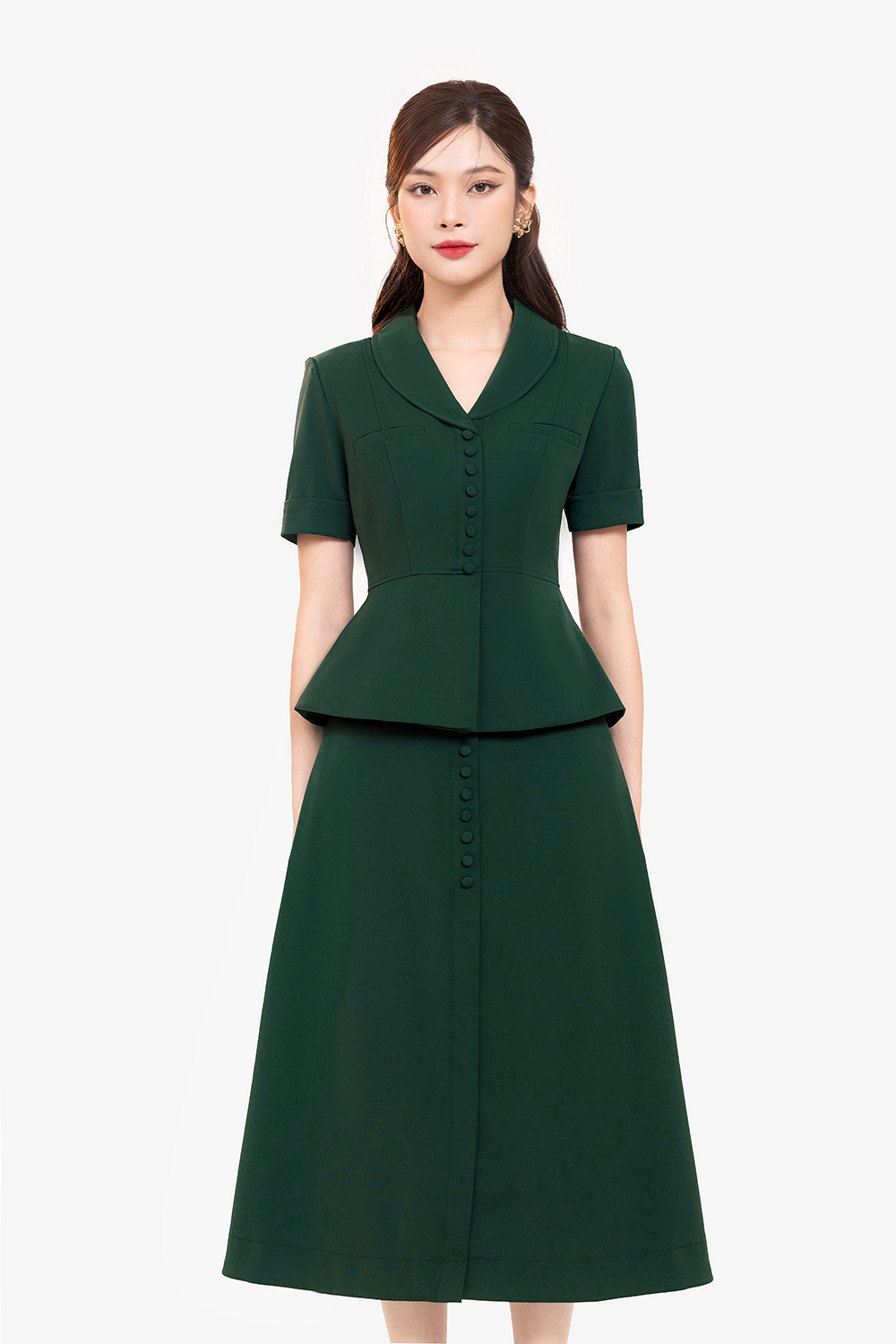 Áo kiểu công sở nữ peplum màu xanh