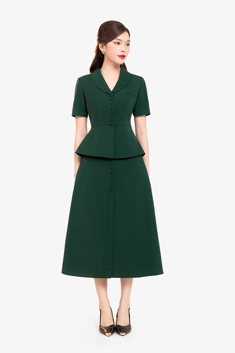 Áo kiểu công sở nữ peplum màu xanh