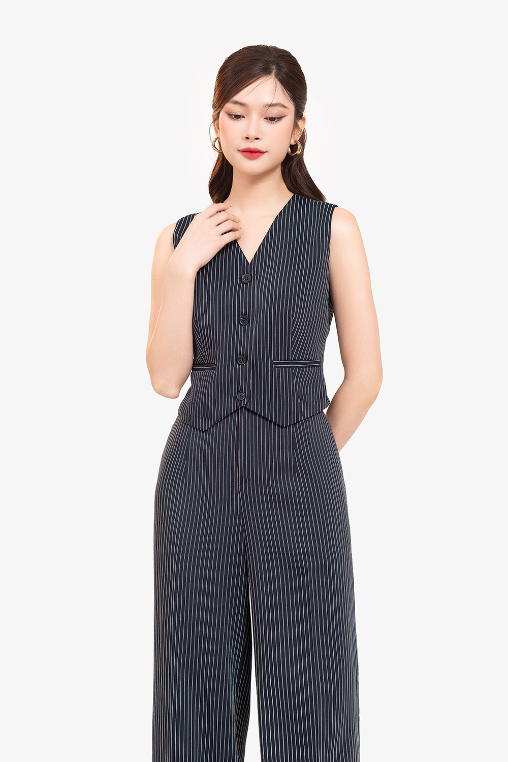 Áo gile nữ kẻ sọc