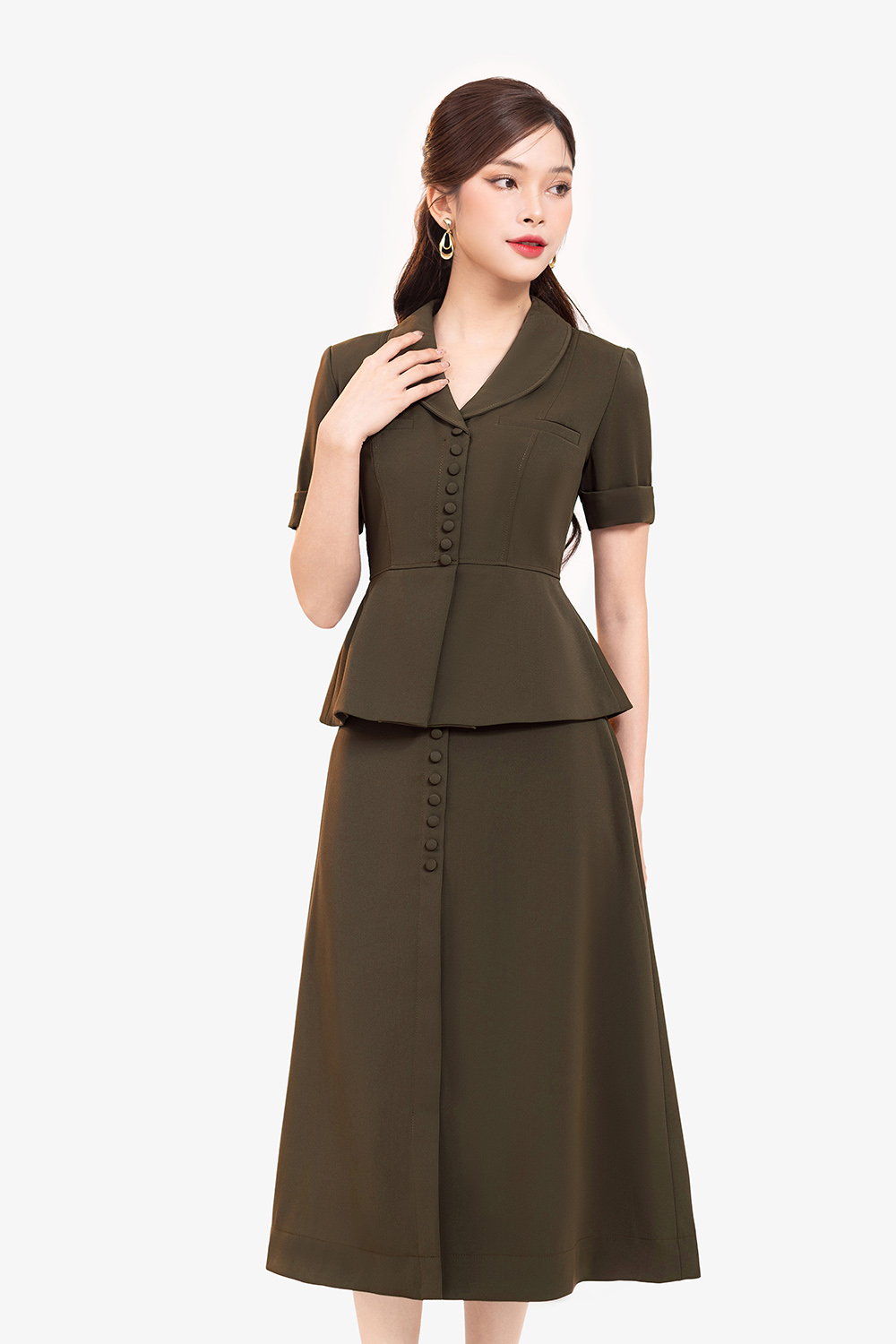 Chân váy công sở chữ A màu nâu rêu