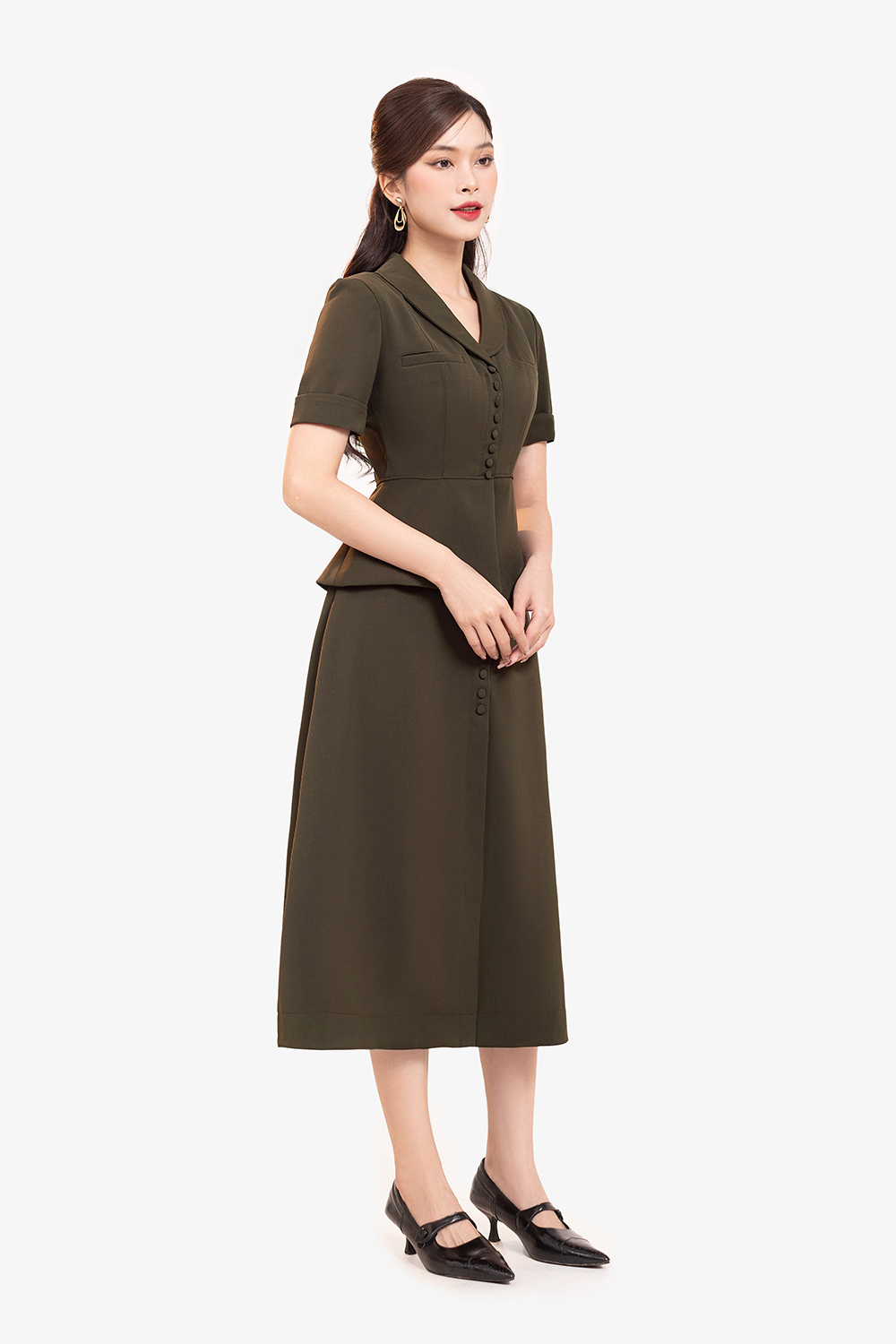 Chân váy công sở chữ A màu nâu rêu