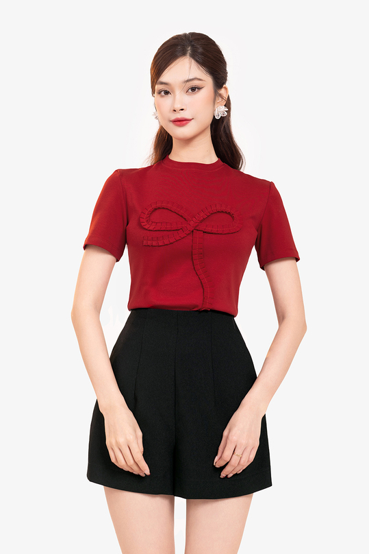 Áo thun nữ màu đỏ phối nơ ASM22-38