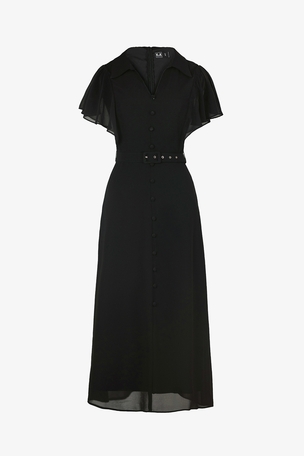 Đầm đen voan xòe dáng dài phối đai eo