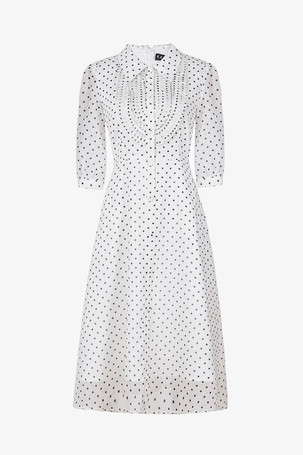 Đầm công sở màu trắng chấm bi đen tay lỡ