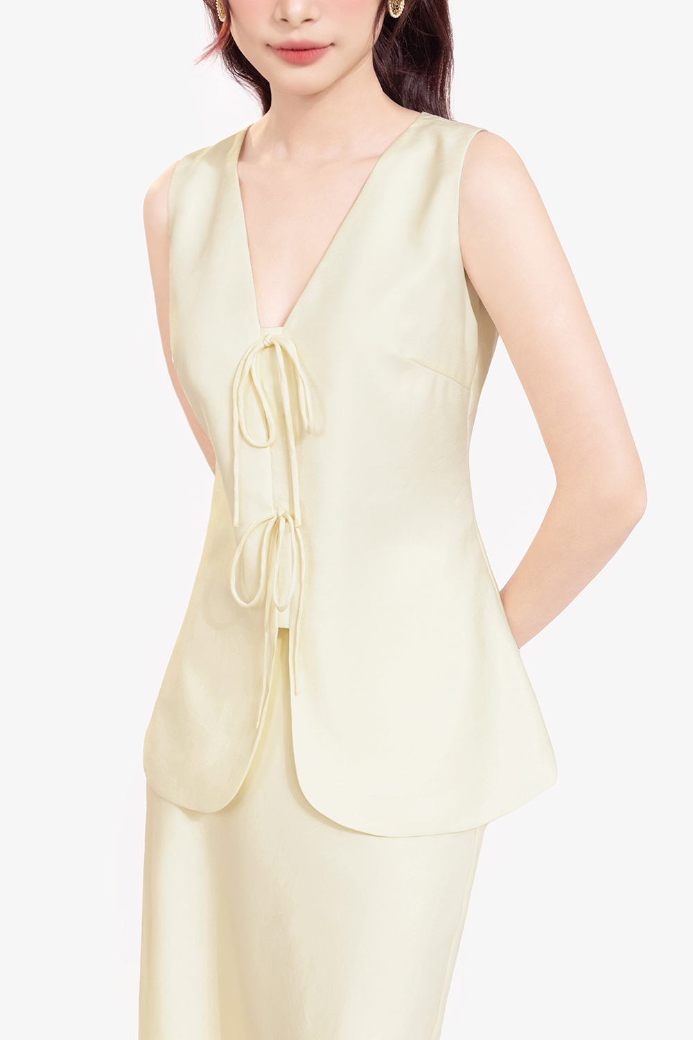 Áo kiểu gile nữ phối nơ