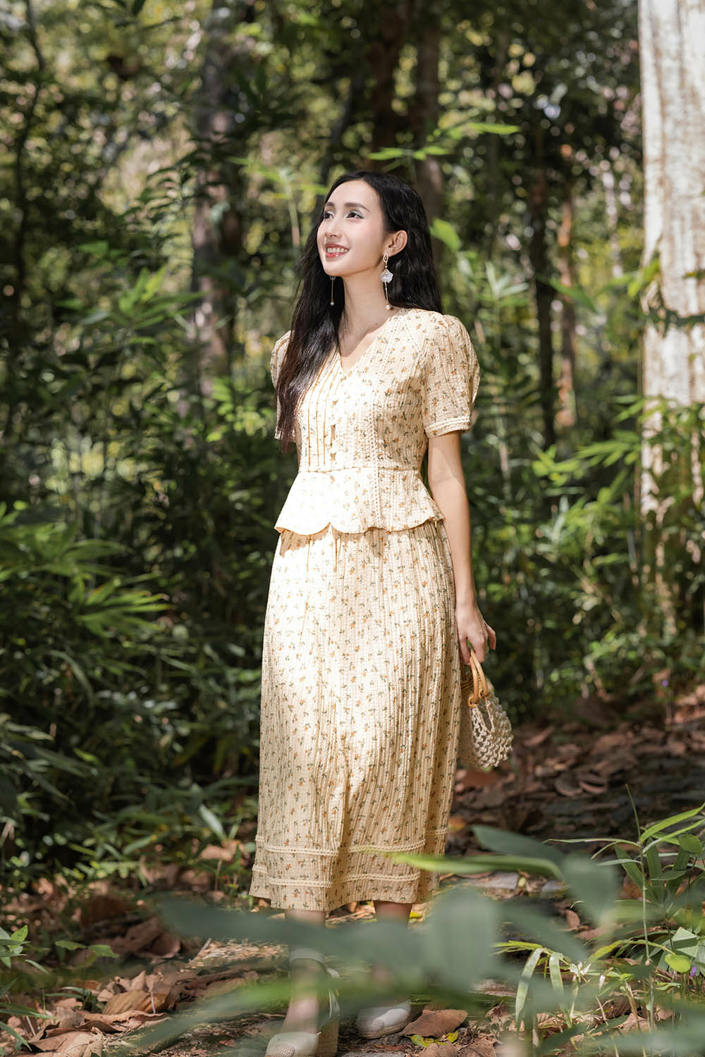 Chân váy xòe dáng dài hoa nhí CV09-15