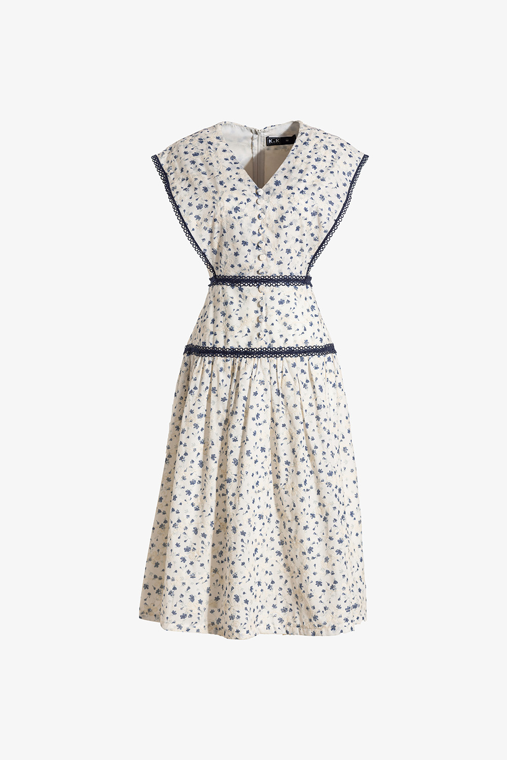 Đầm hoa nhí dáng xòe phối đăng ten