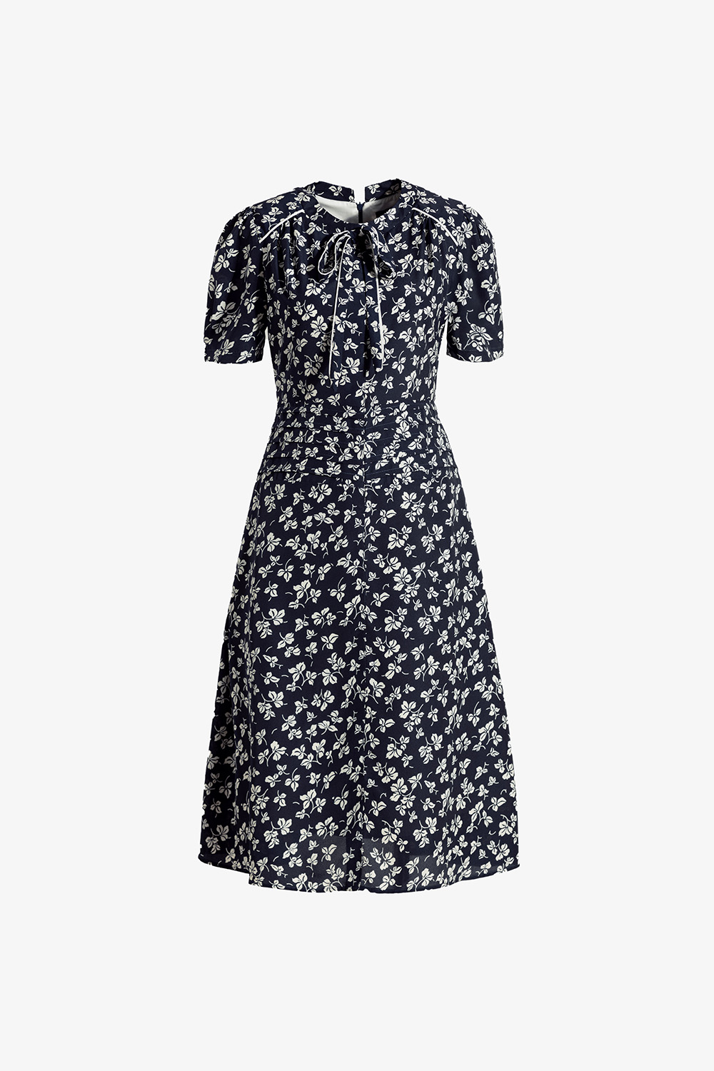 Đầm hoa dáng xòe nhấn eo cổ phối nơ