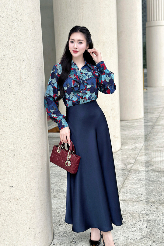 Áo sơ mi công sở họa tiết hoa trung niên ASM23-01